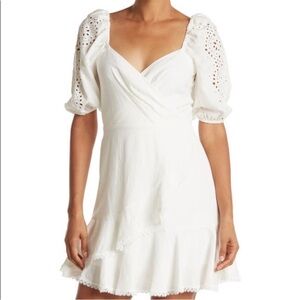 BCBGMaxAzria White Eyelet Puff Sleeve Mini Dress